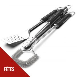 Kit Barbecue 3 Ustensiles PIT BOSS : Spatule, Pince, Brosse - Inox Haute Résistance & Poignées Antidérapantes