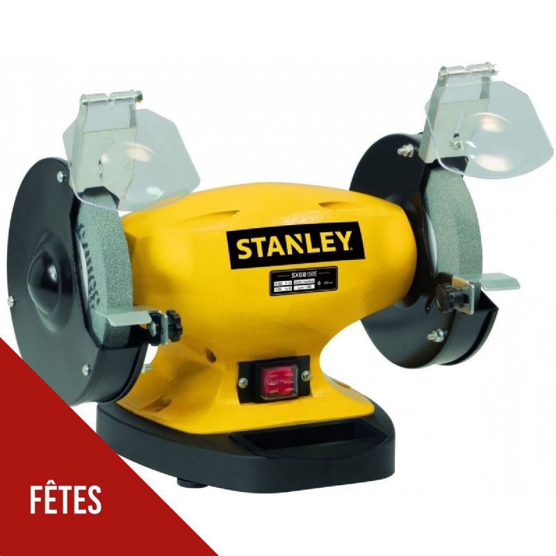 Touret à meuler 330W 2 Meules Ø150 mm Grain de 36 et 60 Base en fonte Anti basculement STANLEY
