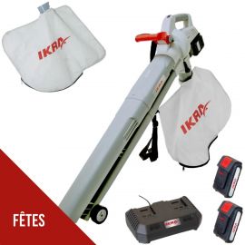 Souffleur de feuilles 3en1 Aspirateur Broyeur Souffleur 40V + 2 batteries lithium + Chargeur + Double Sac 45L IKRA