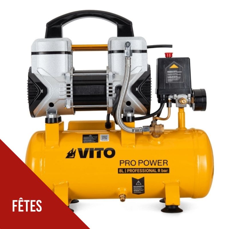 Compresseur d'Air Silencieux 8L Sans Huile 8 bar 1,5 CV / 1,1 kW Gonfleur Electrique Portable VITO