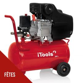 Compresseur d'air 24L 8 bar 2CV 1.5KW 115 PSI Débit d'air max : 206 L/min 19.9Kg kG ITOOLS