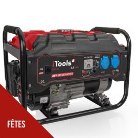 Groupe électrogène 2500W Moteur Essence 4Temps 6.5 CV 196 cm³ Autonomie 13h Protection AVR Itools
