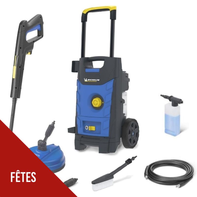 Nettoyeur Haute Pression 140 Bar 1900W Avec Nettoyeur de sols et brosse fixe 460 l/h Eau froide MICHELIN