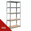 Etagère 5 tablettes Charges lourdes L90xP40xH180 cm Structure acier zingué Plateaux bois Brixo