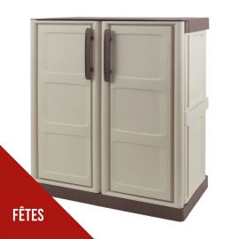 Armoire de Rangement Basse ARTPLAST – 2 Portes, 1 Étagère Réglable, Beige & Taupe, Intérieur/Extérieur