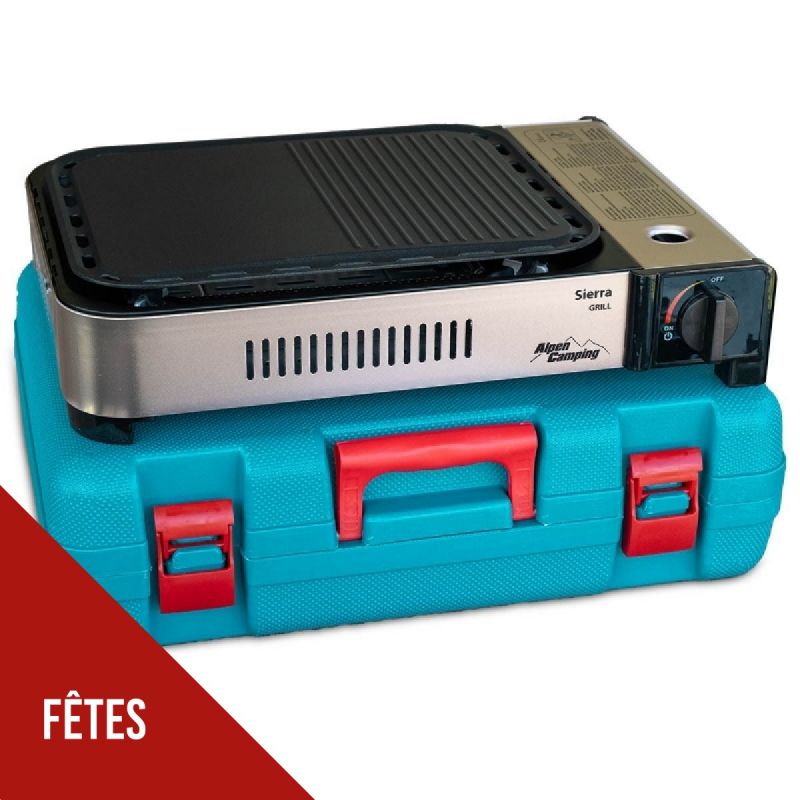 Plancha portable à gaz Grill 2100W Piezo Coffret Haute Qualité Camping ALPEN