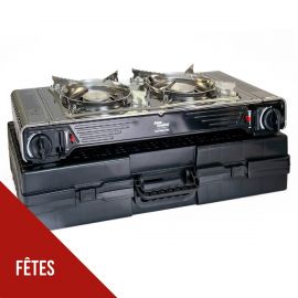 Réchaud gaz 2 feux 4400W Inox Portable avec Sécurité Thermocouple Utilisation Int et Exterieur Allumage piezo ATLAS ALPEN