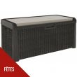 Coffre de jardin 560L Effet rotin avec Coussin Santorini TOOMAX L147xP72xH65 cm résine Résiste au gel, intempéries et UV
