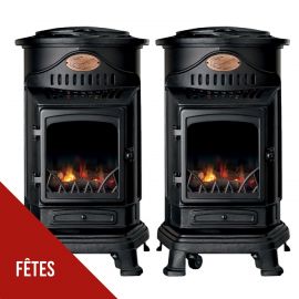 Pack 2 Poêles à gaz3.4KW Noir Fonte Effet feu Chauffage d'appoint gaz Provence Universal