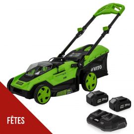 Tondeuse à Gazon Sans Fil 40V Pelouses jusqu'à 600m2 - 2 Batteries lithium 3.0Ah - Chargeur double - Moteur Brushless VITO