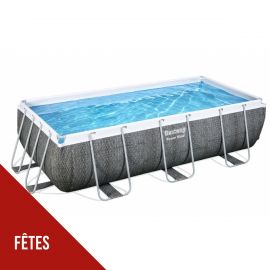 Piscine hors sol rectangulaire 404 x 201 x 100 cm Pompe de filtration ChemConnect Effet rotin gris BESTWAY