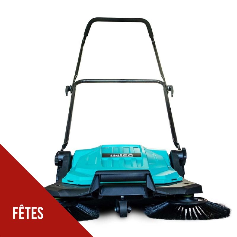 Balayeuse mécanique 2 brosses rotatives 27cm Balayeuse manuelle Larg de travail 65 cm Bac 20L Allées Terrasses Garage INTEC