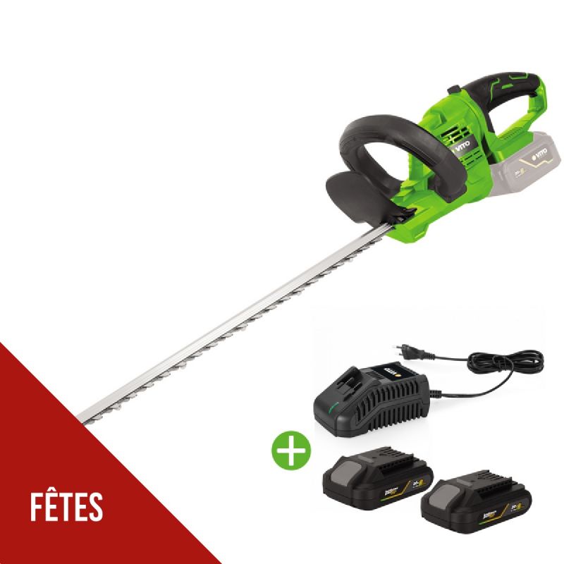 Taille Haies 20V Lame 51Cm + 2 Batteries lithium 2.0Ah + Chargeur Rapide VITO EGO LI