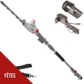 Taille Haie sur perche télescopique 12V - Lame de 41cm -Batterie Lithium 2,5Ah - Chargeur 12V - Sangle d'épaule IKRA