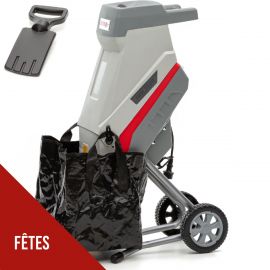 Broyeur de végétaux électrique 2500W 2 Lames acier trempé Branches jusqu'à 45mm Sac 45L IKRA