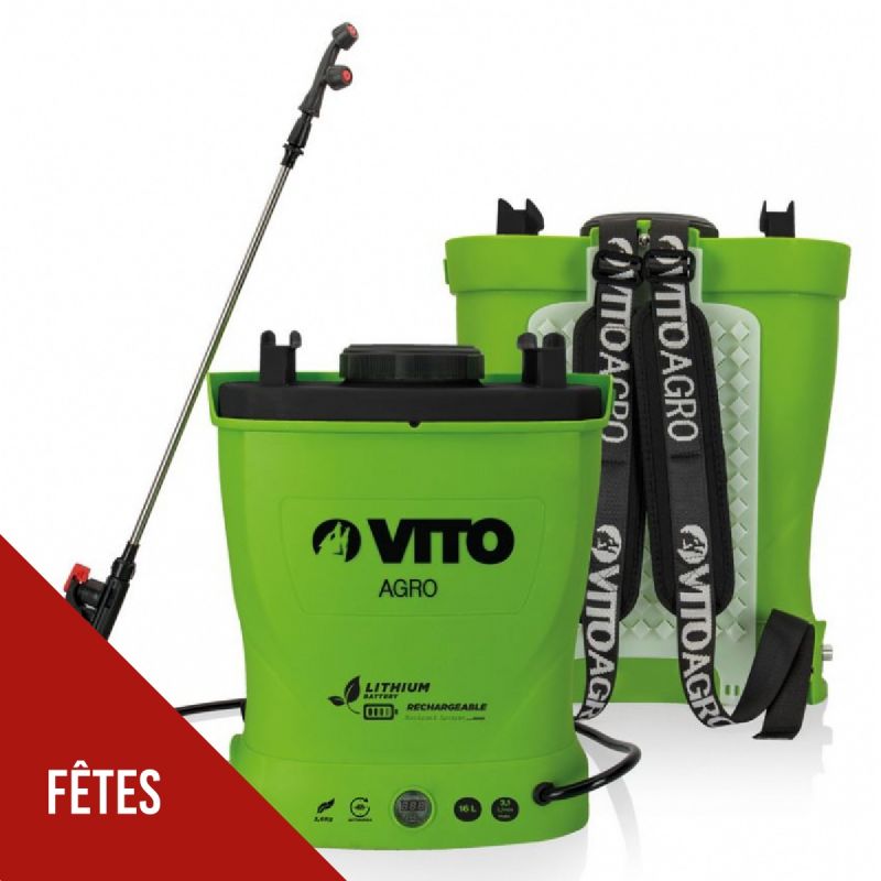 Pulvérisateur à batterie LITHIUM 12V- 8AH Pression 6 bars Cuve 16 Litres Autonomie 4h chargeur VITO