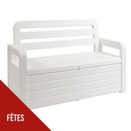 Coffre de Jardin 270L Blanc Effet bois TOOMAX 132 x 58 x H89 cm Resine Inaltérable Anti UV Haute résistance gel et intempéries