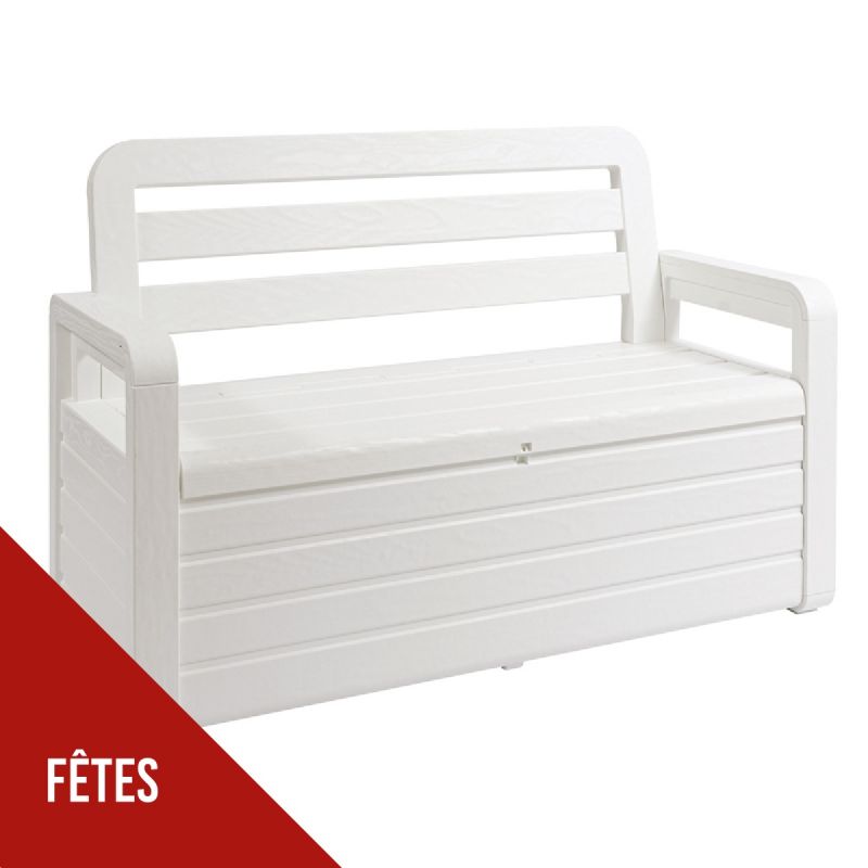 Coffre de Jardin 270L Blanc Effet bois TOOMAX 132 x 58 x H89 cm Resine Inaltérable Anti UV Haute résistance gel et intempéries