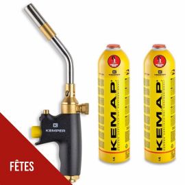 Chalumeau à gaz Professionnel + 2 bouteilles Propane KEMPER Lampe à souder Professionnelle Kit Mallette