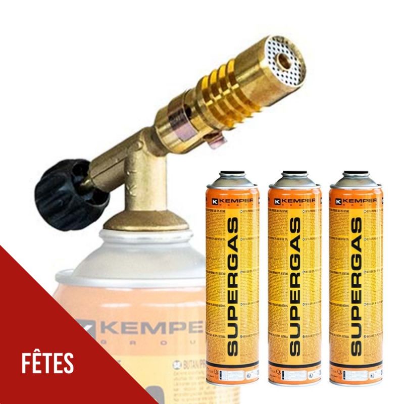 Chalumeau de soudure à gaz Flamme + 3 Cartouches de gaz 330gr KEMPER