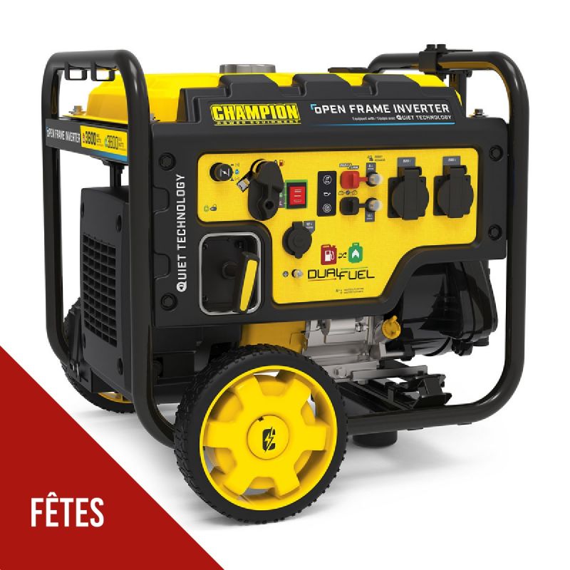 Groupe électrogène 3600W Silencieux Hybride Essence ou Gaz Moteur 4T 224 cm³ Démarrage electrique Autonomie 23h CHAMPION