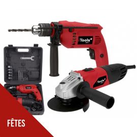 Pack 2 Outils Perceuse à percussion 500W + meuleuse 500W ITOOLSMallette 17 accessoires