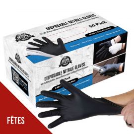 Lot de 50 Gants en Nitrile Jetable + 1 Paire Doublure Gants Protection Coton Réutilisable BBQ PIT BOSS