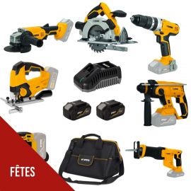 PACK 7 Outils sans fil 20V 2 Batteries lithium 4Ah VITO + Chargeur rapide 20V + Sacoche à outils
