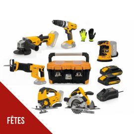 PACK 6 Outils sans fil 20V VITO + 2 Batteries 2AH Lithium-ion + Chargeur rapide + Caisse à outils + Gants VITO