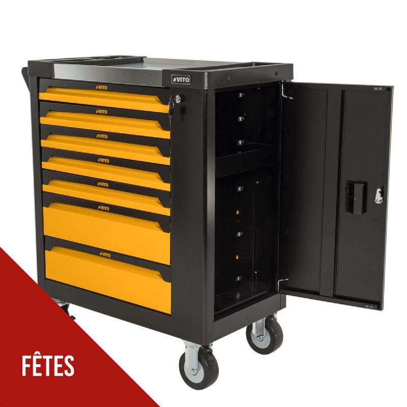 Servante d'atelier 7 tiroirs 221 Outils Porte latérale 4 Roues Chariot à outils VITO