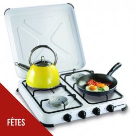 Reconditionnée Plaque de cuisson gaz portable 4 feux kemper- 4650 W - blanc laqué - Gaz butane ou propane