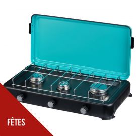 Reconditionné Plaque de cuisson gaz portable 3 feux 3000W Rechaud à gaz butane/Propane Bruleurs inox Couvercle amovible INTEC