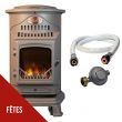 Poêle à gaz - 3,4 kW - Marron miel - Fonte véritable - Effet poêle à bois + Tuyau gaz + Détendeur butane - PROVENCE UNIVERSAL