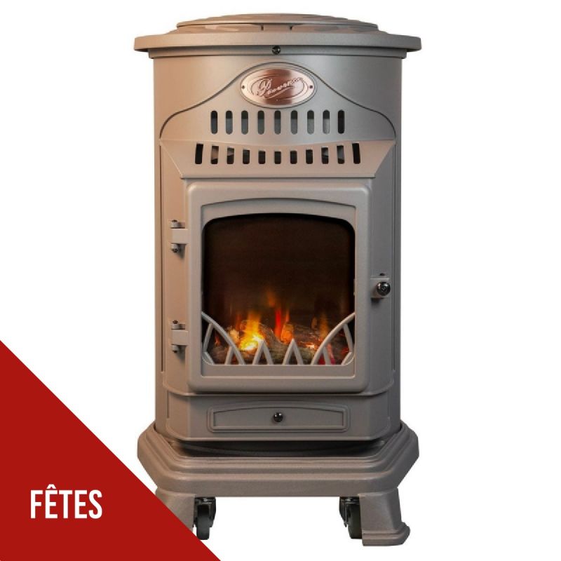 Poêle à gaz - 3.4KW - Marron miel - Fonte véritable - Effet feu - PROVENCE UNIVERSAL