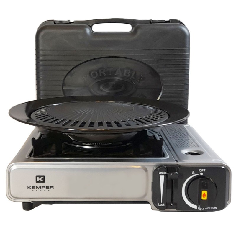 Réchaud à gaz nomade 2200W grill piézo allumage intégré avec 8 carto