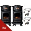 Pack 2 Poêles à gaz 3.4KW Noir Fonte + 2 Kits Tuyau gaz + détendeur butane Effet feu Provence Universal