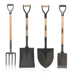 Outils de jardin 4 pièces VITO Acier trempé Manche bois Poignée ergo