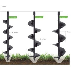 Tarière thermique à essence 43cm³ 1.6CV 3 forets acier 100/150/200mm
