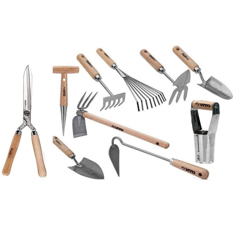 Kit 10 outils de jardin - Manche bois