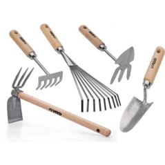 Kit 5 outils de jardin Manche bois Inox Fer forgé fait main haute qu