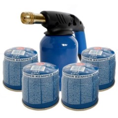 Gaslötlampe Stahlgehäuse Piezozündung + 4