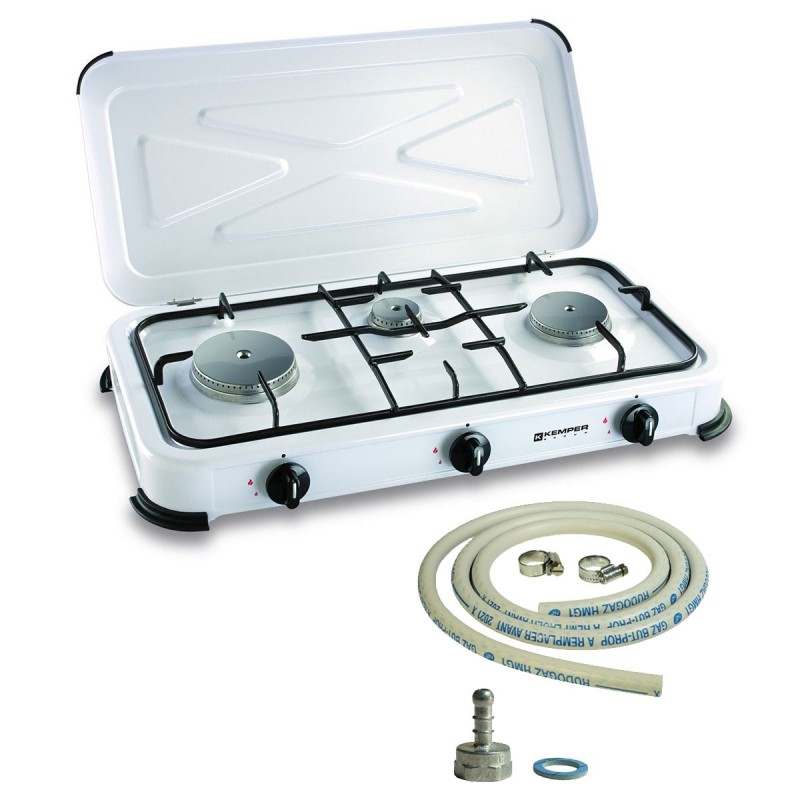 Réchaud gaz portable 3 feux 3450W Blanc laqué