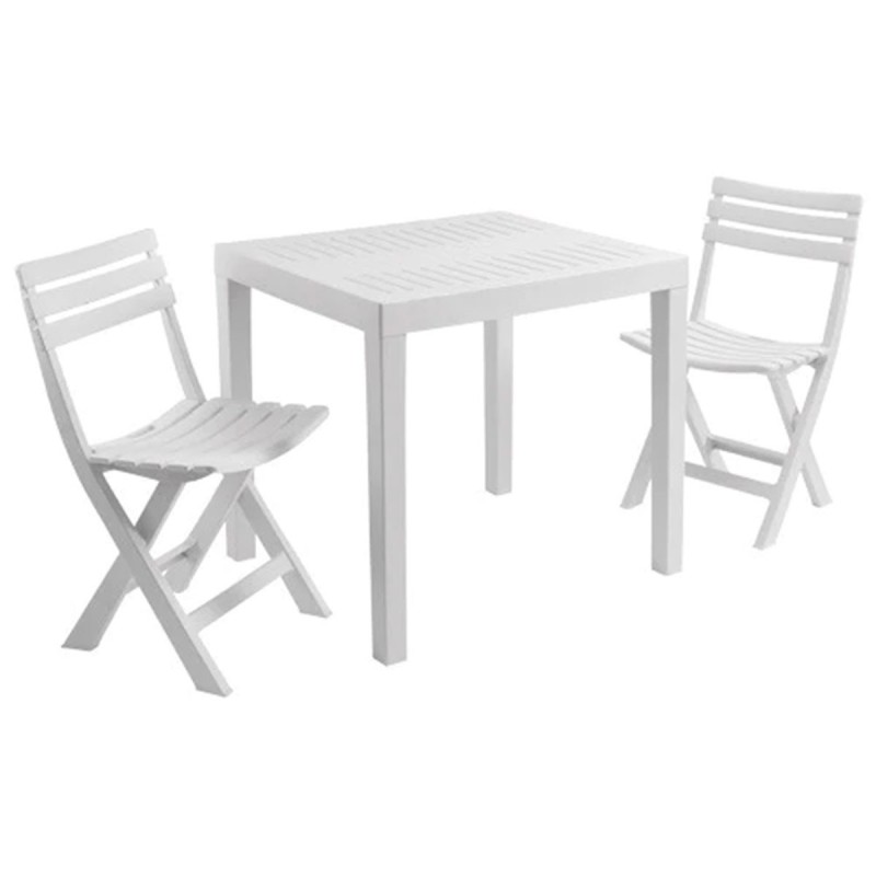 Set de jardin 3 pièces résine résistante intempéries blanc 78x65x72