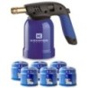 Lampe à souder gaz acier 1200°C piezo + 6 cartouches 190g KEMPER